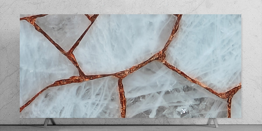 Crystal Quartz With Rose Gold Closeup